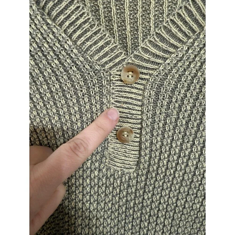 Carlyle Sweater Men's Large Green Cotton Ribbed Chunky Pullover USA La Cumbre